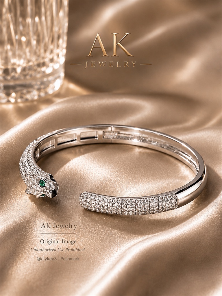 Luxury Panther Open Bracelet Lux Pave Sophisticated Statement Cuff